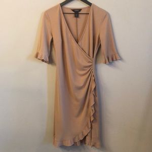Tan Express Dress  W/ 3/4th Sleeves and Ruffles